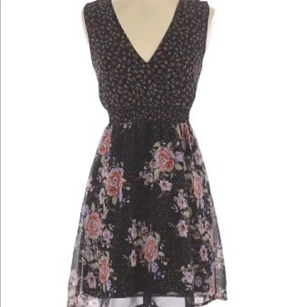 Anthro | Pins and Needles Black Floral Mini Dress